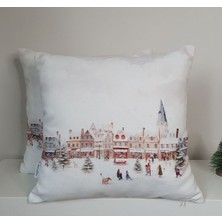 Deco Soft Pastel Sulu Boya Kar Manzara Desenli Kırlent Kılıfı