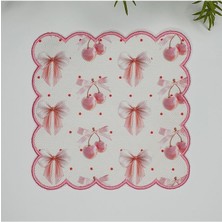 Deco Pembe Kiraz Ve Kurdele Desenli Nakış Kenar Kokteyl Peçetesi 1 Adet