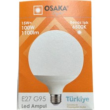 Osaka 15W (100W) 6500K (Beyaz Işık) E27 Duylu G95 LED Glop Ampul