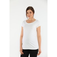 Hamile Pamuklu Esnek Kumaş Bluz V Yaka Emzirme Özellikli Rahat Kullanım İçin Beyaz