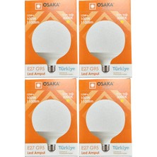 Osaka 15W (100W) 3000K (Günışığı) E27 Duylu G95 LED Glop Ampul (4 Adet)