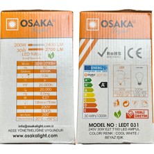 Osaka 30W (200W) 6500K (Beyaz Işık) E27 Duylu LED Torch Ampul