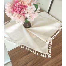 Püsküllü Buldan Işi Keten Monika Kumaş Örtü Fiskos Sehpa Masa Örtüsü 85  cm  x 85  cm