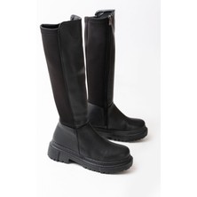 Ellolita Luxury Shoes 812-305 Siyah Arkası Streç Fermuarlı Günlük Kadın Çizme