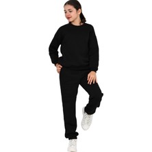 ERDEM KIDS Kız-Erkek Çocuk Paçası Lastikli 3 Iplik Şardonlu Içi Pamuklu Basic Bisiklet Yaka Eşofman Takımı