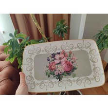 Ebruli Emaye Vintage Çiçek Demeti Dekor Stoneware Ordövr Tabağı