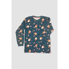 Elmas Kids Kız Çocuk  Pamuk Koyu Yeşil Baykuş ve Çiçek Desenli Uzun Kollu Pijama Takımı