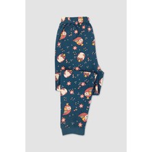Elmas Kids Kız Çocuk  Pamuk Koyu Yeşil Baykuş ve Çiçek Desenli Uzun Kollu Pijama Takımı