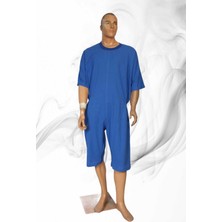 Brediawro Large Beden - Demans Tulumu - Hasta Bakım Kıyafeti - Kısa Kol Mavi Kumaş %100 Pamuk