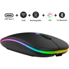 Sprange Kablosuz Mouse Bluetooth – Şarjlı, Type-C, Ergonomik, 500 Mah, 800/1200/1600 Dpı, LED Işık