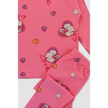 Elmas Kids Kız Çocuk Pamuklu Kalp ve Tavşan Desenli Pembe Uzun Kollu Pijama Takımı