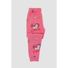 Elmas Kids Kız Çocuk Pamuklu Kalp ve Tavşan Desenli Pembe Uzun Kollu Pijama Takımı