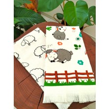 Cnr Garden 2'li Pamuklu Baskılı Havlu Seti 30X50-40X60 cm El Yüz Mutfak Havlusu Yumuşak Desenli Su Emici Set