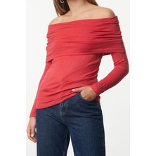 Ersefa Kadın Düşük Kol Carmen Yaka Özel Iplik Triko Kazak