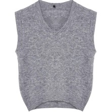 FRM Kadın Moda Şık V Yaka Standart Kol Regular Yünlü Triko Süveter