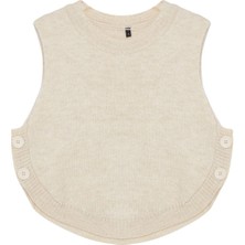 FRM Kadın Moda Şık Bisiklet Yaka Standart Kol Crop Yumuşak Dokulu Düğmeli Triko Süveter