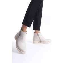 Margaret Fermuarlı Ortopedik Taban Suya ve Soğuğa Dayanıklı Topuklu Cilt Kadın Bot Kt Krem