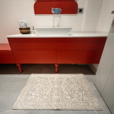 Ekru-Bej-Silver Retro Desenli inopoli Banyo Paspası Veya Banyo Halısı