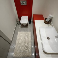 Ekru-Bej-Silver Retro Desenli inopoli Banyo Paspası Veya Banyo Halısı