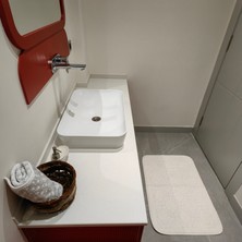 Ekru Geometrik Desenli Inopoli %100 Pamuk Banyo Paspası Veya Banyo Halısı