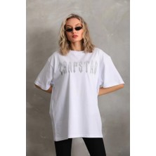 Sosostyle Unisex Taş Desenli Oversize T-Shirt - Beyaz