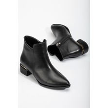 Dilimler Ayakkabı Kadın Kısa Topuklu Bot Siyah Yüzlü Model Galvaniz Ökçeli