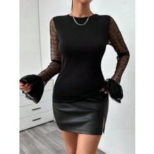 Sosostyle Kadın Uzun Kollu Bisiklet Yaka Kol Ağzı Katmanlı Bluz