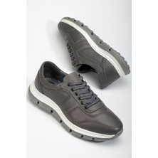 Dilimler Ayakkabı Deri Erkek Günlük Ayakkabı Gri Eva Taban Yüzü Dikişli