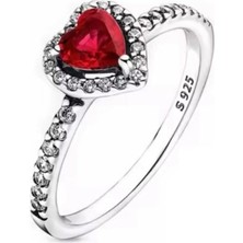Hector Co Jewellery Işıltılı Kırmızı Yüksek Taşlı Kalp Yüzük