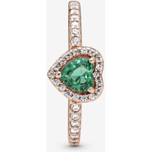 Hector Co Jewellery Işıltılı Yüksek Kalp Taşlı Yüzük Yeşil