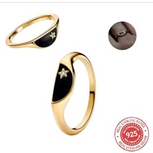 Hector Co Jewellery Gold Renk Gümüş Iki Yarı Parçalı Mine Mühür Yüzük