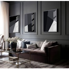 Harikabirev Geometrik Soyut Şekiller Printaı  Çerçeveli Cam Tablo 3'lü