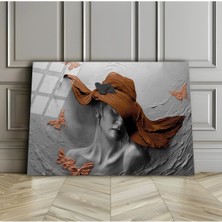 Harikabirev Kırılmaz Cam (Temperli) Gri-Turuncu Kadın Tablosu 01