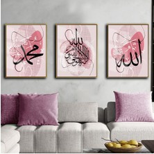 Harikabirev Hz Muhammed Allah(Cc) Ayetel Kursi Kombini Pembe Çerçeveli Cam Tablo 3'lü