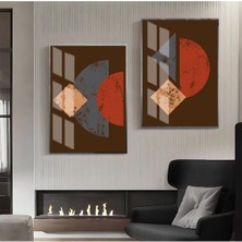 Harikabirev Kahverengi Turuncu Krem Abstract Kombin  Çerçeveli Cam Tablo  2'li