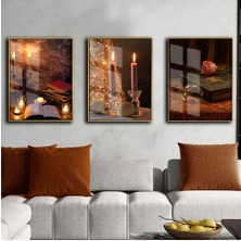 Harikabirev Sıcak Renkler Mum Tablo Kombini  Çerçeveli Cam Tablo 3'lü