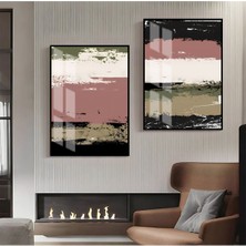 Harikabirev Pembe Yeşil Siyah Abstract Kombin   Çerçeveli Cam Tablo  2'li