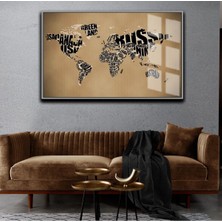 Harikabirev Harita Tablosu Isimli Krem R  Çerçeveli Temperli Cam Tablo Tekli