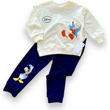 6-9-12-18 Ay Ördek Baskılı Pamuk Penye Kumaş Erkek Bebek Takımı