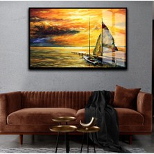 Harikabirev Yağlı Boya Efektli Yelkenli Kombini  Çerçeveli Cam Tablo Tekli