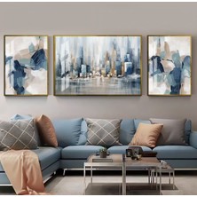 Harikabirev Soft Renk Soyut Şehir Manzarası Sevilen Kombin  Çerçeveli Temperli Cam Tablo 3'lü