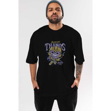 ankhises Thanos (2) Ön Baskılı Siyah Oversize T-Shirt Bisiklet Yaka Erkek Kadın
