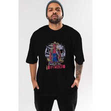 ankhisesSpiderman Rock Ön Baskılı Siyah Oversize T-Shirt Bisiklet Yaka Erkek Kadın