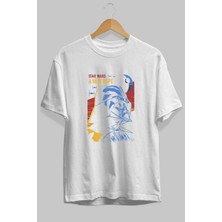 ankhisesStar Wars Ön Baskılı Beyaz Oversize T-Shirt Bisiklet Yaka Erkek Kadın