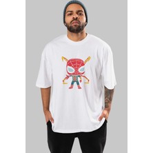 ankhisesSpiderman (17) Ön Baskılı Beyaz Oversize T-Shirt Bisiklet Yaka Erkek Kadın