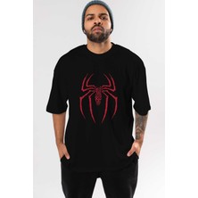 ankhisesSpiderman (1) Ön Baskılı Siyah Oversize T-Shirt Bisiklet Yaka Erkek Kadın