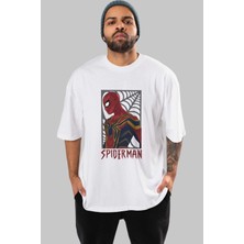 ankhisesSpiderman (8) Ön Baskılı Beyaz Oversize T-Shirt Bisiklet Yaka Erkek Kadın