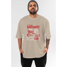 Ankhises Freddy Vs Jason Ön Baskılı Bej Oversize T-Shirt Bisiklet Yaka Pamuk Erkek Kadın