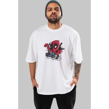ankhisesDeadpool (21) Ön Baskılı Beyaz Oversize T-Shirt Bisiklet Yaka Erkek Kadın