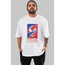 ankhisesSpiderman (13) Ön Baskılı Beyaz Oversize T-Shirt Bisiklet Yaka Erkek Kadın